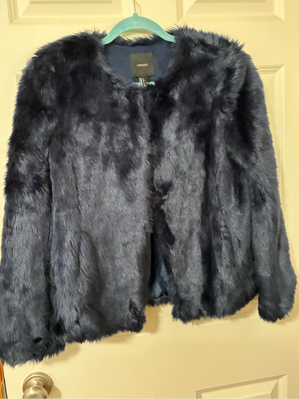 Forever 21 Navy Faux Fur Teddy Jacket - Picture 2 of 4